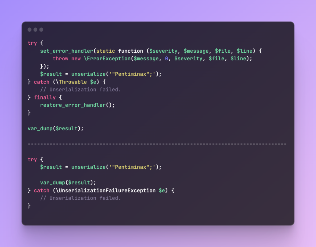 Amélioration de la gestion des erreurs de la fonction unserialize()