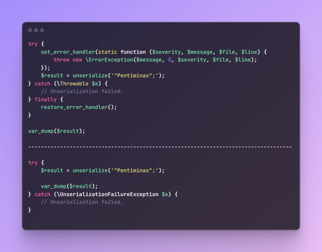 Amélioration de la gestion des erreurs de la fonction unserialize()