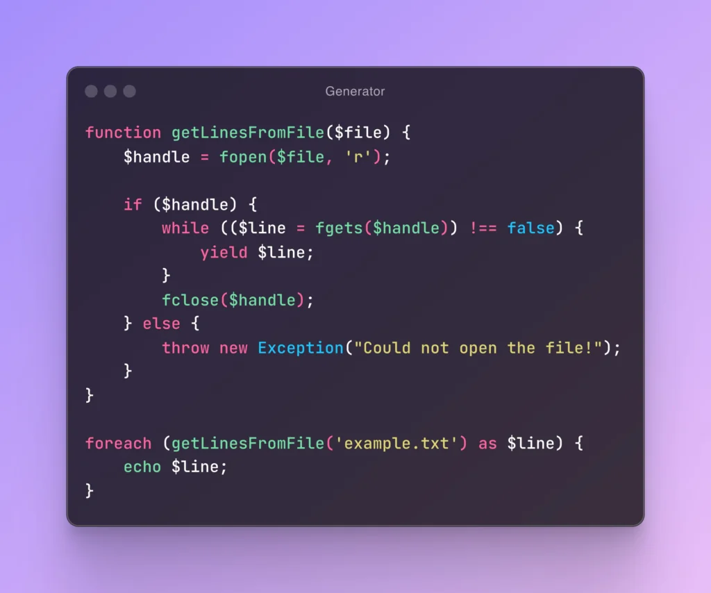 Lecture d'un fichier ligne par ligne avec un générateur PHP
